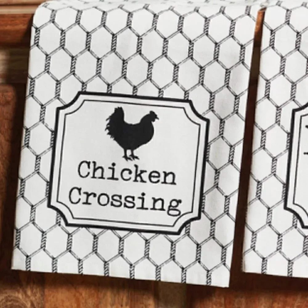 NEW! Farmhouse Set of 3 Cotton Kitchen Towels Chicken Eggs Rooster Wire Country